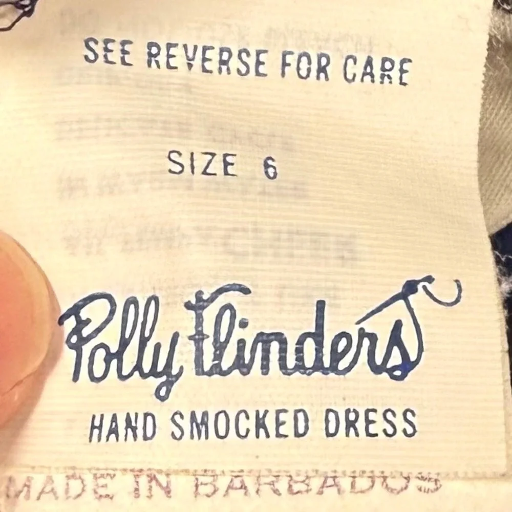 Vintage Polly Flinders Americana Hand Smocked Plaid Sleeve Navy Blue Dress 6